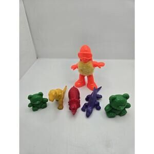 80s/90s Pocket Toy Lot - 6pc Monochromatic Rubber Figures, Dino, Sky Diver